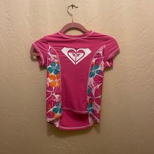 Roxy Pink Floral Kids Swim Rashguard